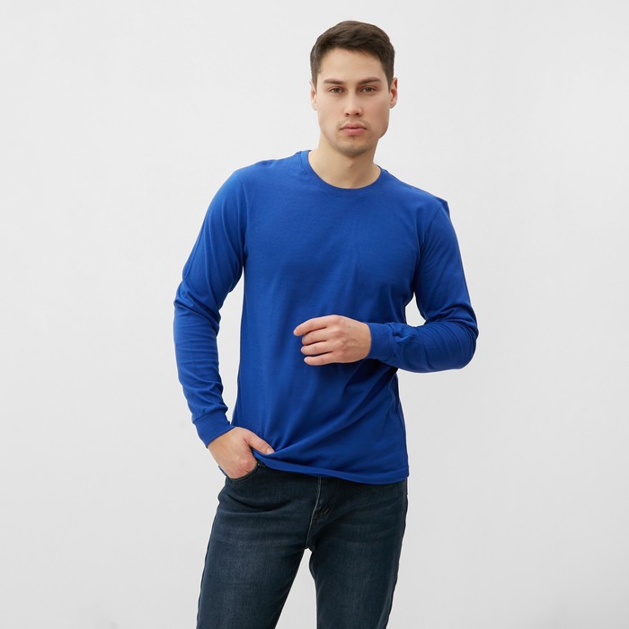 Лонгслив мужской однотонный, цвет ярко-синий, размер 56 - Фото 1
