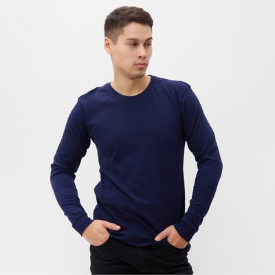 Лонгслив мужской однотонный, цвет тёмно-синий, размер 52