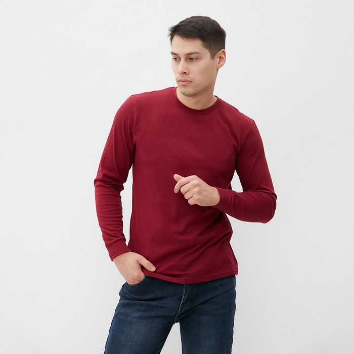 Лонгслив мужской однотонный, цвет бордовый, размер 50 - Фото 1
