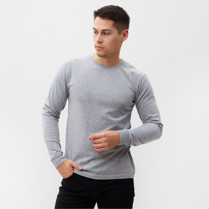 Лонгслив мужской однотонный, цвет светло-серый, размер 54 - Фото 1