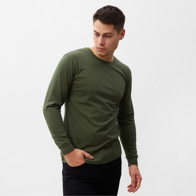 Лонгслив мужской однотонный, цвет тёмно-зелёный, размер 50