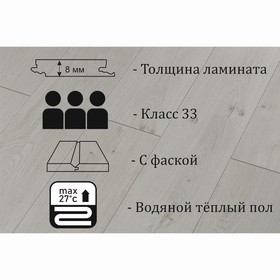 Ламинат Kastamonu IND33TV-FP629, 1380×193×8 мм, 33 класс, 2.131 м2, цвет дуб сопрано 10050991