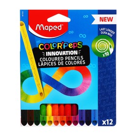 Карандаши 12 цветов Maped COLOR'PEPS INFINITY, корпус треугольный, ударопрочный грифель, в картонной коробке 9941072