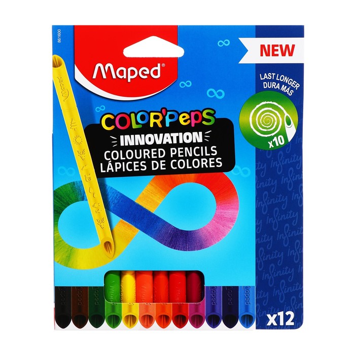 Карандаши 12 цветов Maped COLOR'PEPS INFINITY, корпус треугольный, ударопрочный грифель, в картонной коробке - Фото 1
