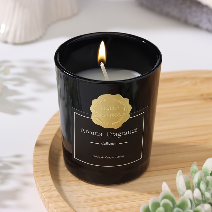 Свеча ароматическая Aroma Candle,белый чай, черная, 5,5х6,5 см