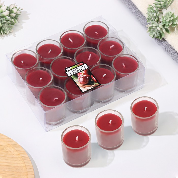 Набор свечей ароматических в стакане "Вишня", 12 шт, красные, 4,5х5 см