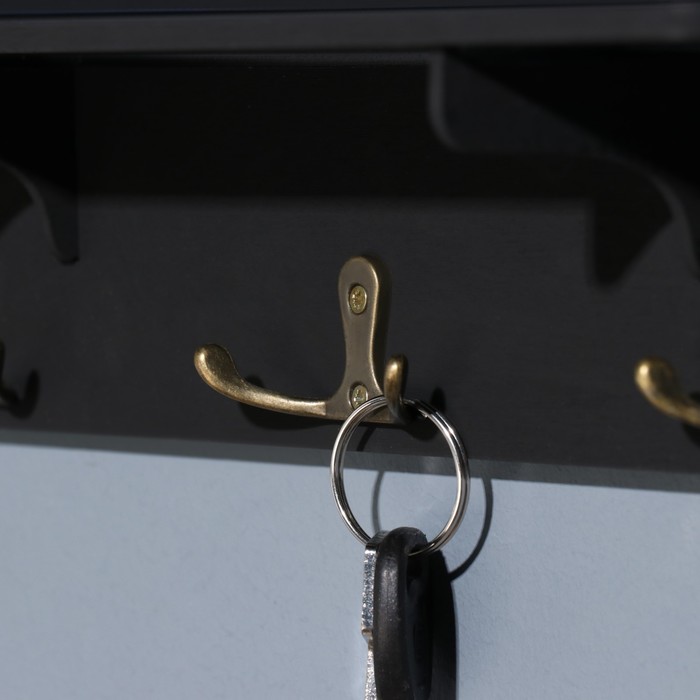 Ключница с полкой "Твой дом ..." черный цвет, 28х23х7,5 см