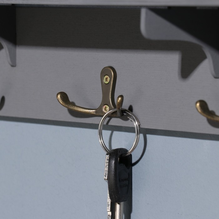 Ключница с полкой "Твой дом ..." серый цвет, 28х23х7,5 см