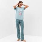 Комплект домашний женский "Котята" (футболка/брюки), цвет голубой, размер 46 - фото 320317433