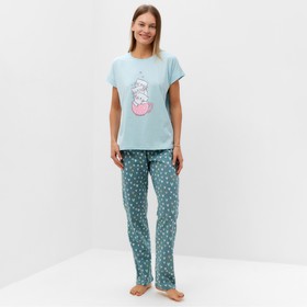 Комплект домашний женский "Котята" (футболка/брюки), цвет голубой, размер 48