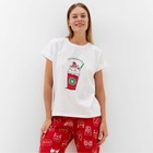 Комплект домашний женский "Котенок в стакане" (футболка/брюки), цвет белый/красный, размер 44 - Фото 2