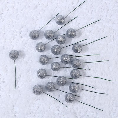 Фигурка для поделок и декора на проволоке «Шар», набор 20 шт., размер 1 шт. — 2×7 см, цвет серебро