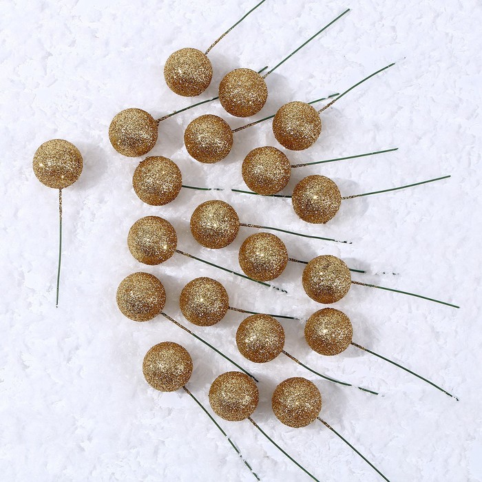 Фигурка для поделок и декора на проволоке «Шар», набор 20 шт., размер 1шт. — 2,5 × 7см, цвет золотой