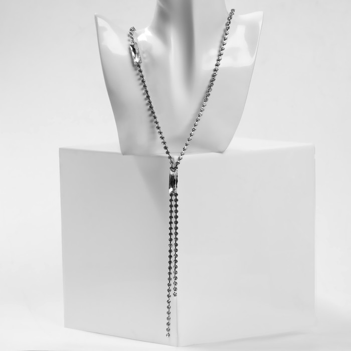 Колье «Нить» прямоугольники, белое в серебре, 70 см - Фото 1