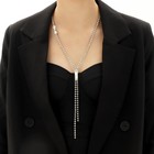 Колье «Нить» прямоугольники, белое в серебре, 70 см - Фото 3