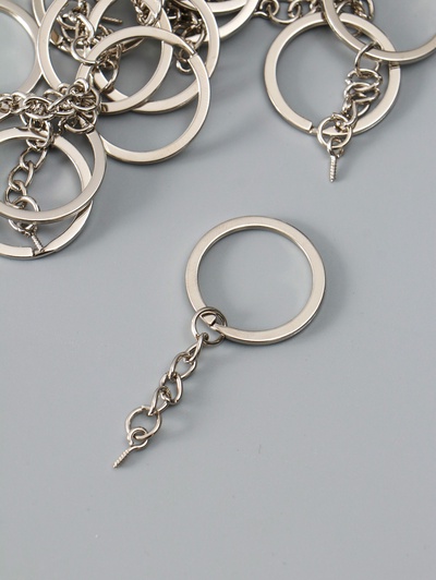 Основа для брелока кольцо с цепочкой и винтом, металл под серебро, 3×6.4 см