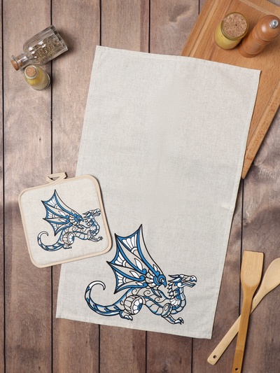 Набор новогодний кухонный: полотенце 35×60, прихватка 18×18, лён 50%, хлопок 50%, 160 г/м²