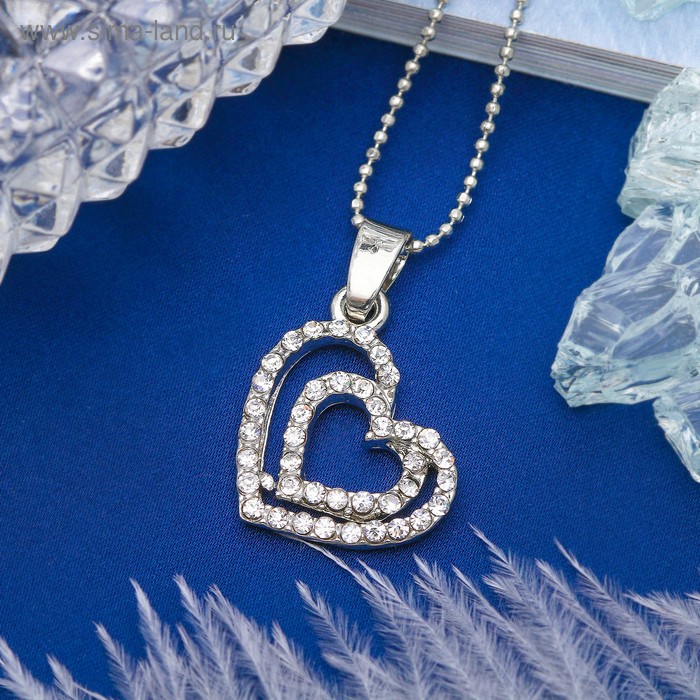 Кулон "Сердца влюбленность", цвет белый в серебре, 45 см - Фото 1