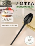 Ложка одноразовая «Стандарт», пластик, 12.5 см, чайная, чёрная - Фото 1