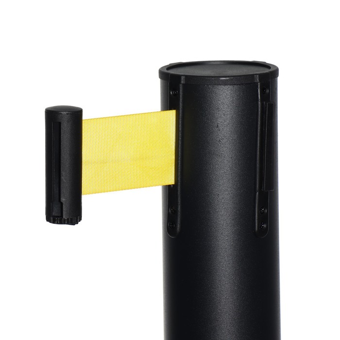 Стойка ограждения черная, с вытяжной лентой-470см желтая, высота-90см, d-11см, напольный d-35см - фото 1888722608