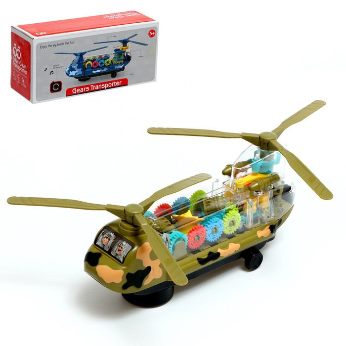 Вертолёт «Шестерёнки», работает от батареек, свет и звук, цвет МИКС