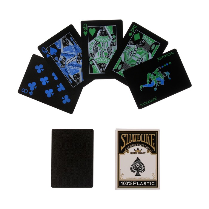 Карты игральные пластиковые SunDuke, 54 шт, 24 мкм, 6.3 х 8.8 см, черные - Фото 1