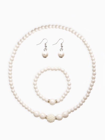 Набор 3 предмета: серьги, колье, браслет «Жемчуг», элегантный, белый в серебре