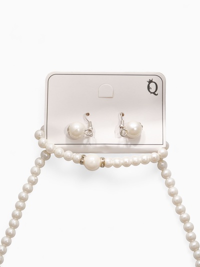 Набор 3 предмета: серьги, колье, браслет «Жемчуг», элегантный, белый в серебре