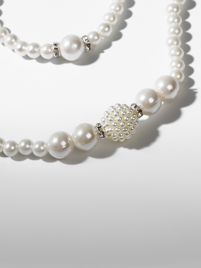 Набор 3 предмета: серьги, колье, браслет «Жемчуг», элегантный, белый в серебре