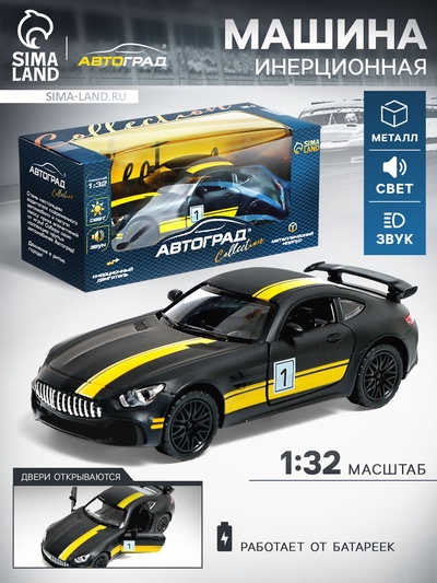 Машинка металлическая RACE, 1:32, инерция, свет и звук, цвет чёрный