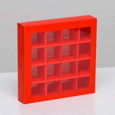 Коробка для 16 конфет, красная, 17.7×17.7×3.8 см