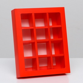 Коробка для 12 конфет, алый, 19×15×3.5 см