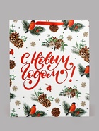 Пакет подарочный новогодний ламинированный горизонтальный «Снегири», 49×40×19 см - Фото 2