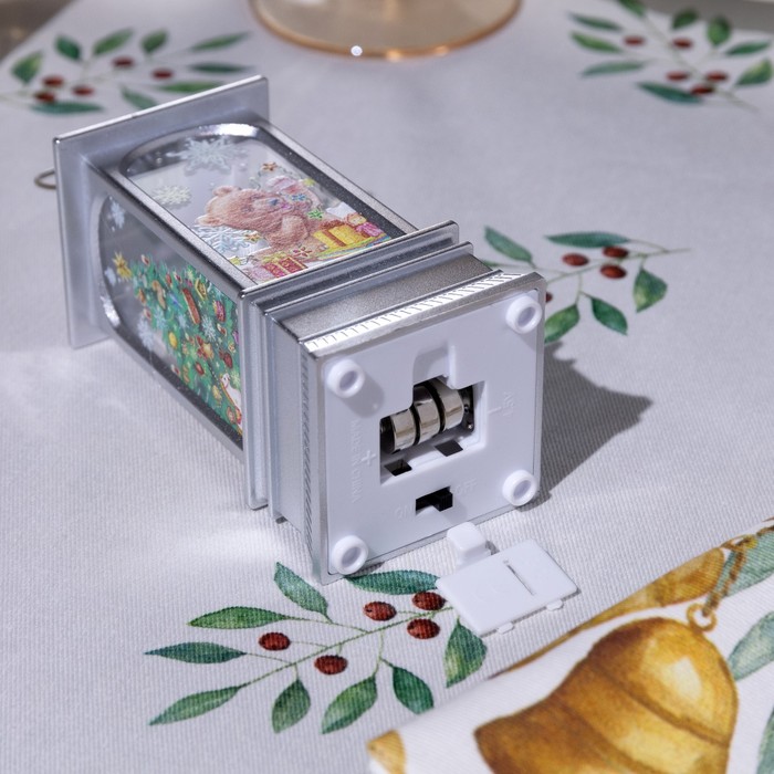 Светодиодная фигура «Серебристый фонарь с медвежонком» 5 × 12 × 5 см, пластик, батарейки AG13х3, свечение тёплое белое