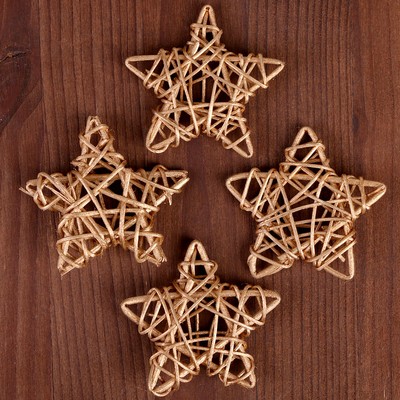 Декор для творчества из лозы «Звезда» набор 4 шт., размер 1 шт. — 6.5 см, цвет золото