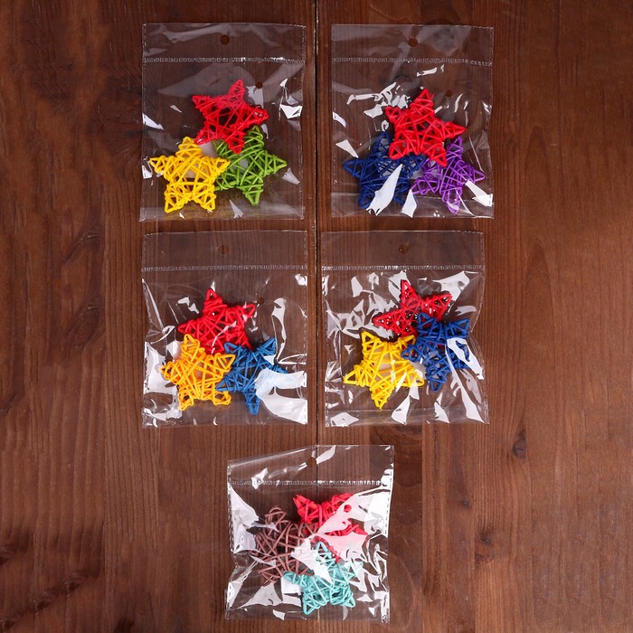 Декор для творчества из лозы «Звезда» набор 3 шт., размер 1 шт. — 6,5 см, цвет МИКС