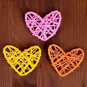 Декор для творчества из лозы «Сердце» набор 3 шт., размер 1 шт. — 6,5 × 6 см, цвет МИКС
