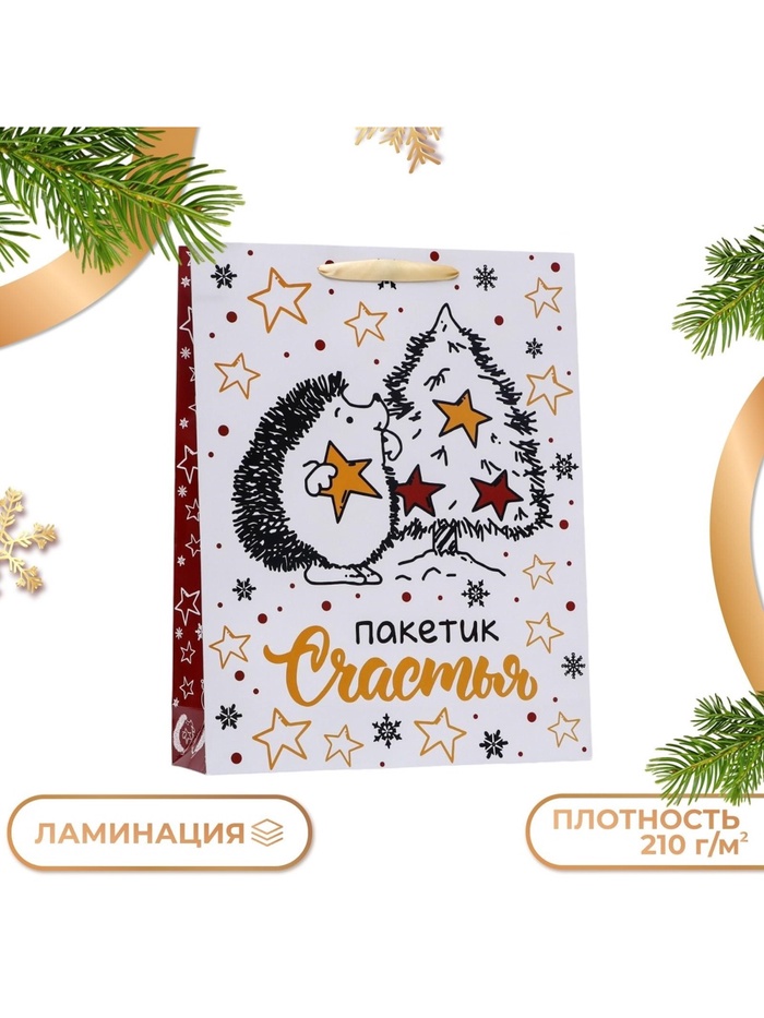 Пакет подарочный новогодний ламинированный вертикальный «Пакетик счастья», 33×42×10 см - Фото 1