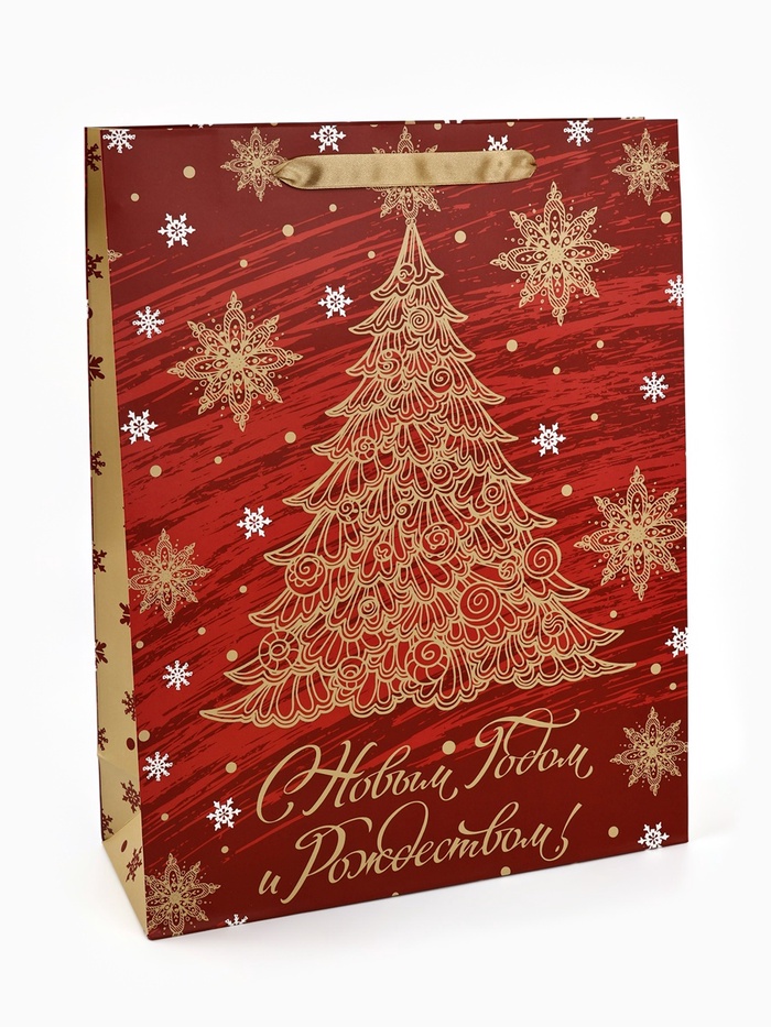Пакет подарочный новогодний ламинированный «С Новым годом и Рождеством», 33×42×10 см - Фото 1