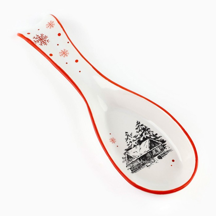 Новый год! Подставка новогодняя керамическая под ложку «Избушка», 7 х 22.3 см, цвет белый - фото 1909302314