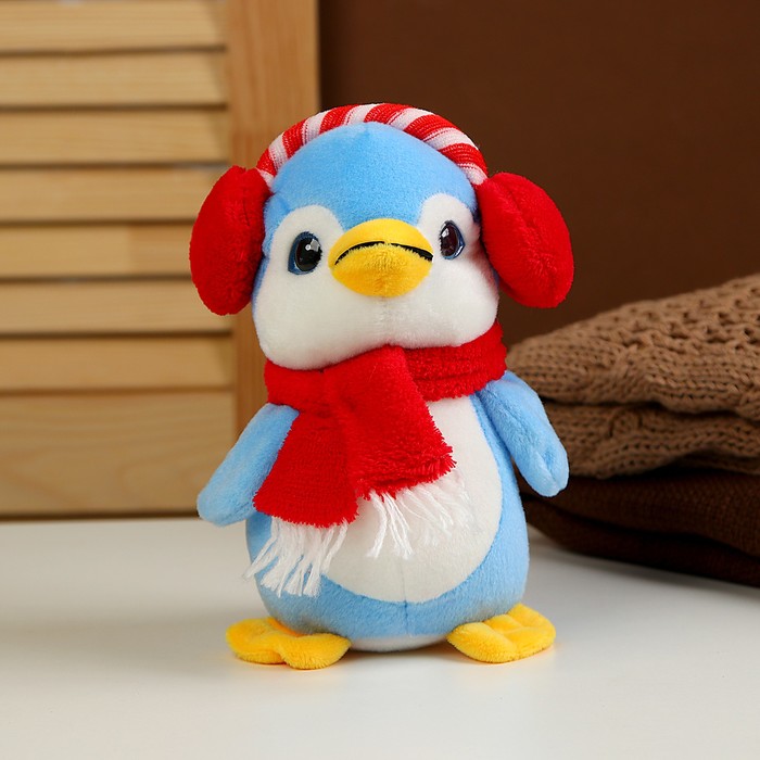 Мягкая игрушка «Пингвин» в наушниках, 20 см, цвет синий - Фото 1