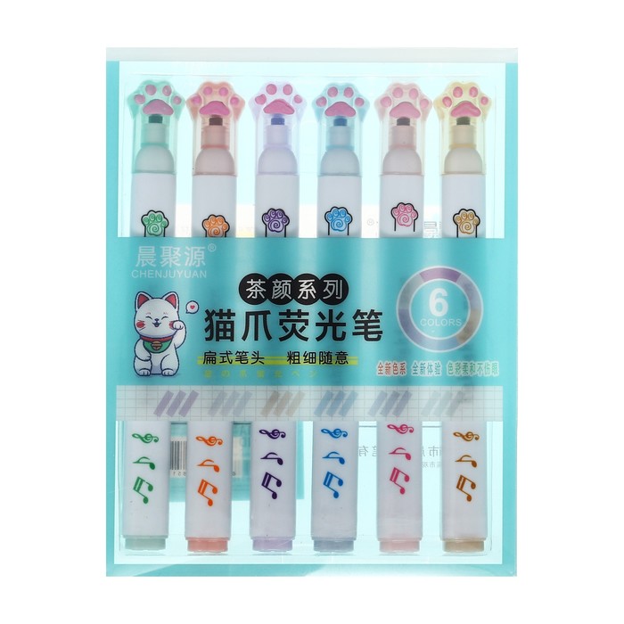 Набор маркеров-текстовыделителей «Лапки», 6 цветов, скошенный наконечник, узел 5 мм - Фото 1