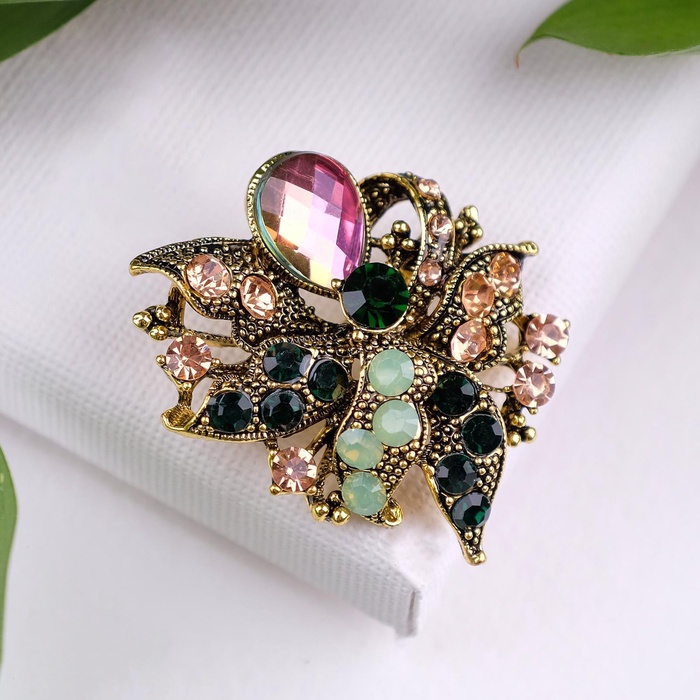 Брошь «Цветы» букет, цветная в золоте - Фото 1