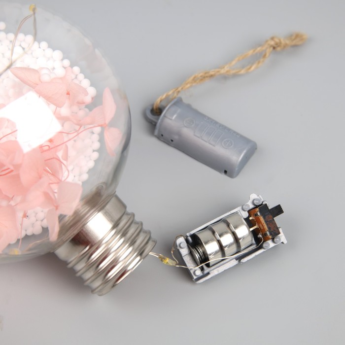 Ёлочный шар «Розовые цветы», батарейки, 5 LED, свечение тёплое белое