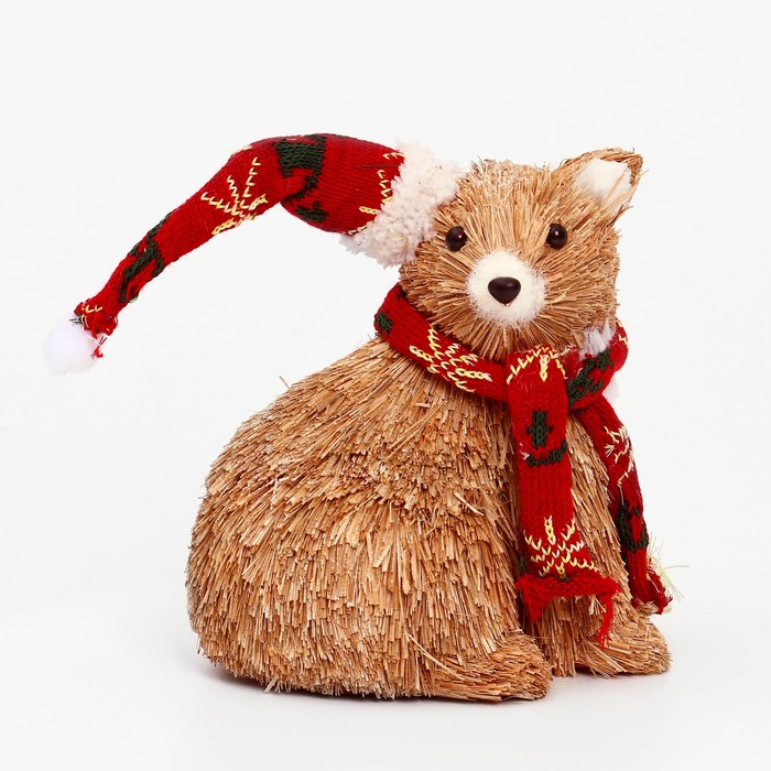 Декоративный сувенир из природных материалов «Мишка в шарфике и колпаке» 15 × 17 × 20 см