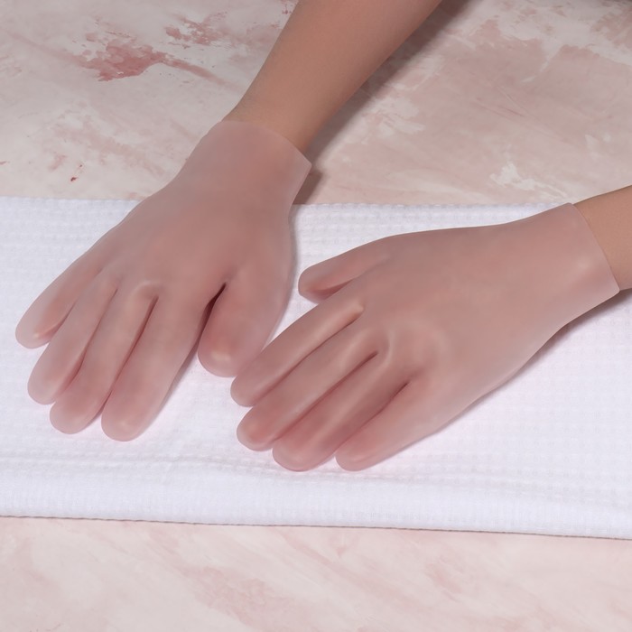 Силиконовые перчатки для косметических процедур, многоразовые, 20 см, размер универсальный, цвет розовый - Фото 1