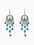 Серьги «Бирюзовый мир» круг и 5 дорожек бусинок, голубые в чернёном серебре - Фото 1