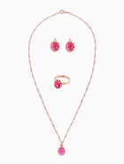 Гарнитур 3 предмета: серьги, кулон, кольцо безразмерное «Эдель» овал, цвет ярко-розовый в золоте, 45 см - Фото 1