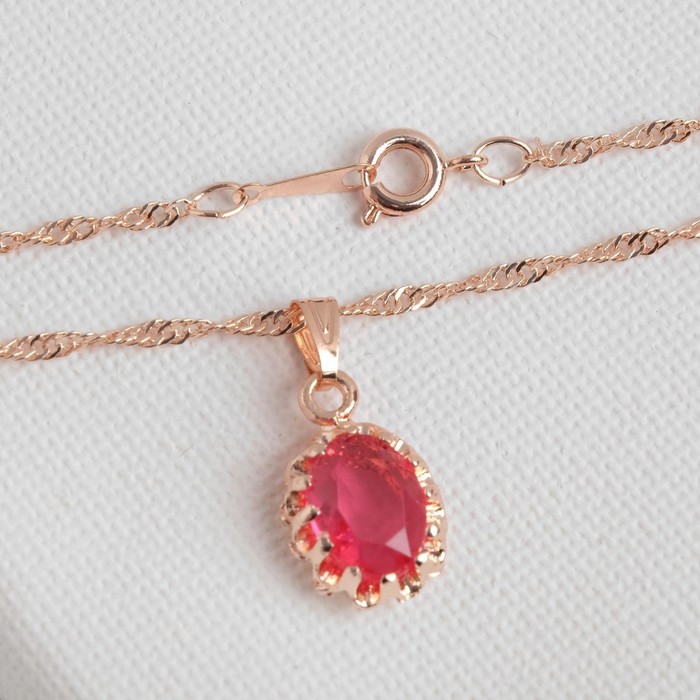 Гарнитур 3 предмета: серьги, кулон, кольцо безразмерное «Эдель» овал, цвет ярко-розовый в золоте, 45 см - фото 1884713266