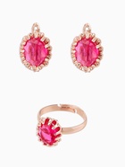 Гарнитур 3 предмета: серьги, кулон, кольцо безразмерное «Эдель» овал, цвет ярко-розовый в золоте, 45 см - Фото 3